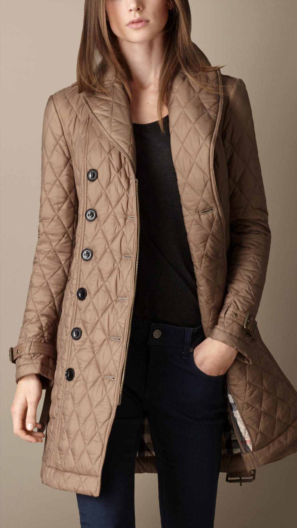 Burberry Midlength Diamond Quilt Trench Coat in Brown | Lyst