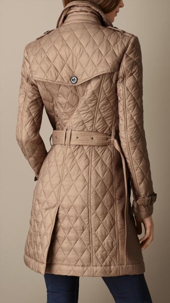 Burberry Midlength Diamond Quilt Trench Coat in Brown (pale fawn) | Lyst