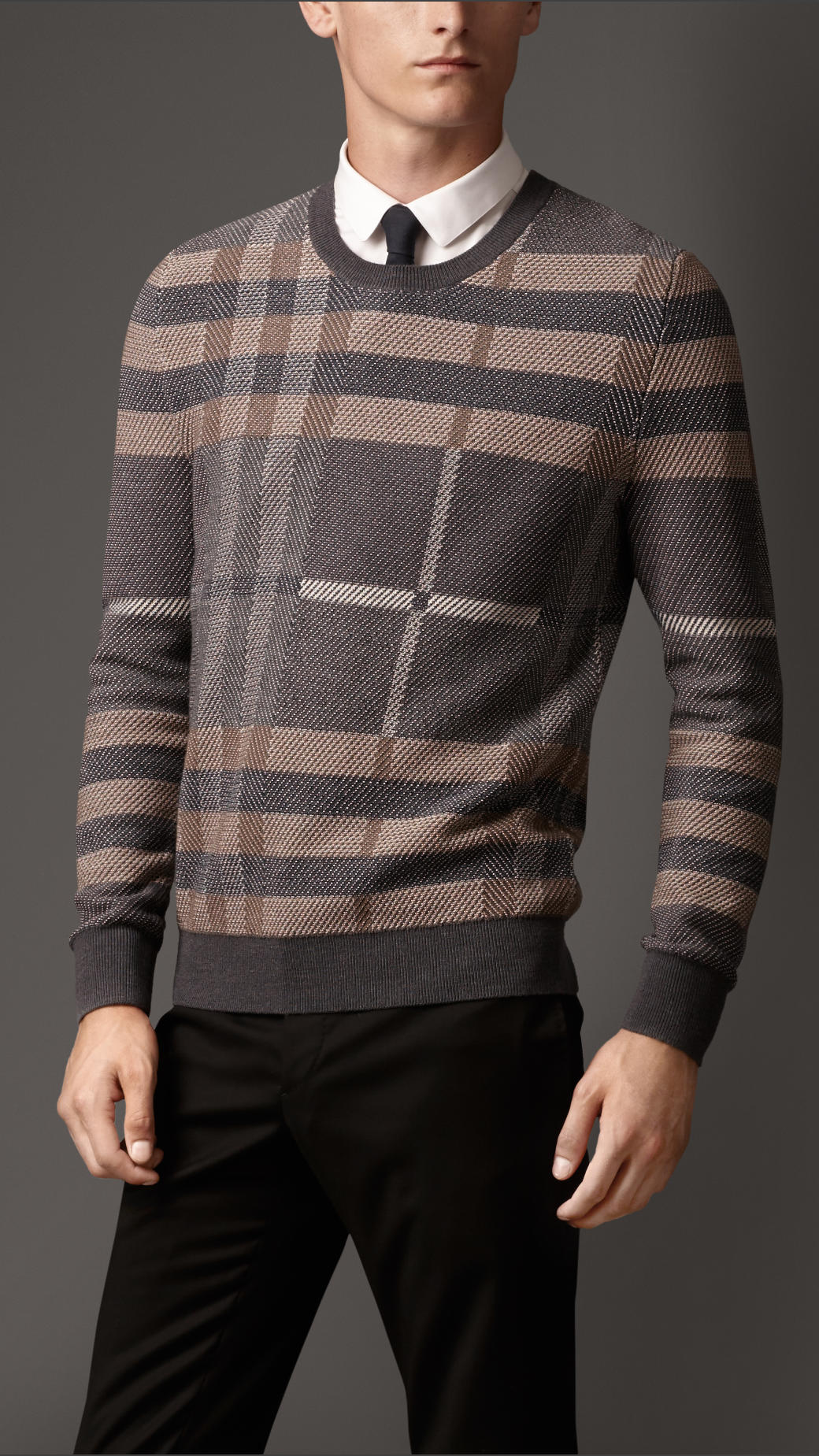 Lyst - Burberry Check Wool Silk Sweater in Gray for Men