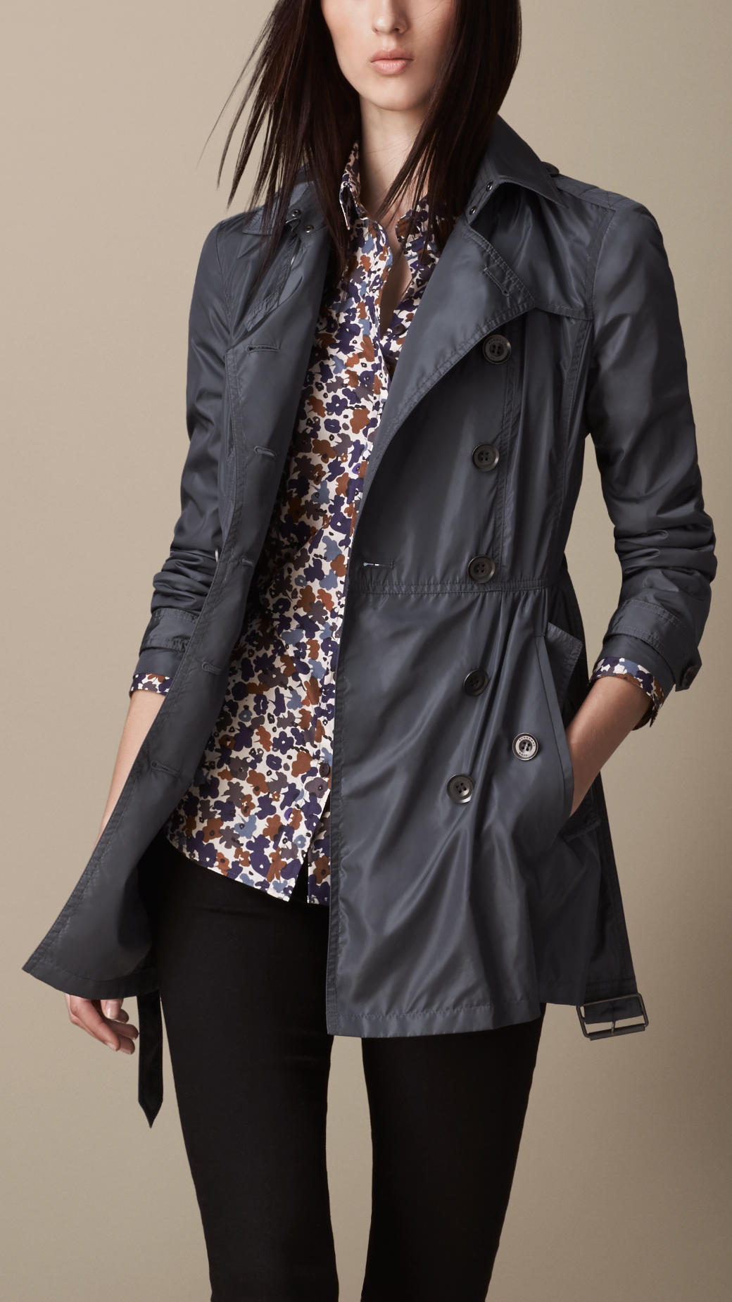 Lyst - Burberry Short Gathered-Waist Trench Coat in Blue