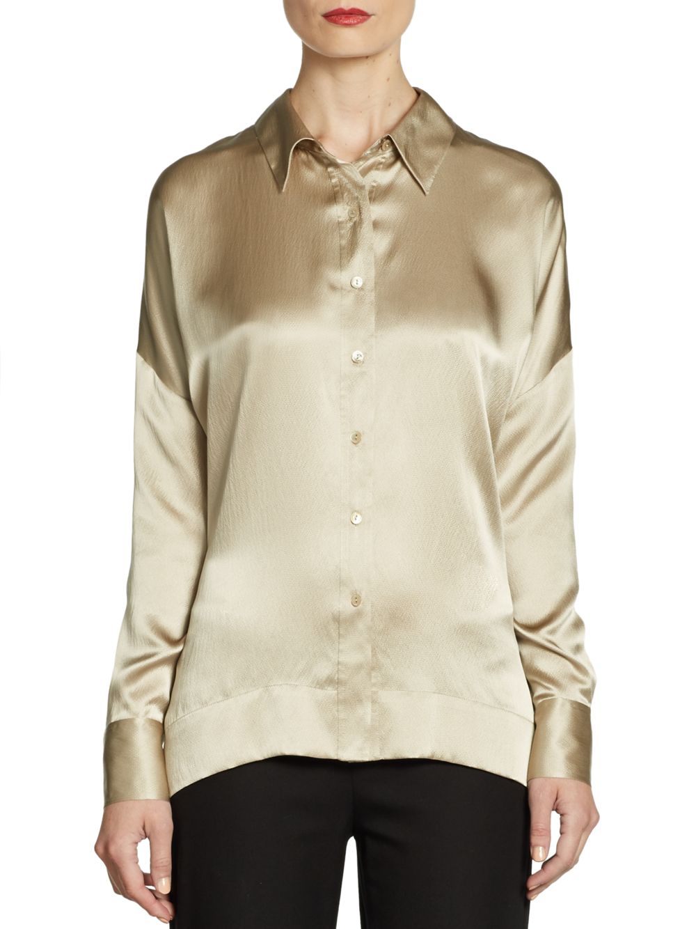 Eileen Fisher Silk Button Front Shirt in Gold (maple oat) | Lyst