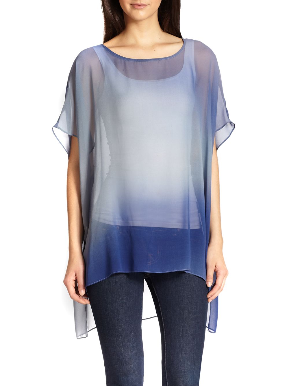 Lyst Eileen Fisher Watercolor Silk Sheer Top in Blue