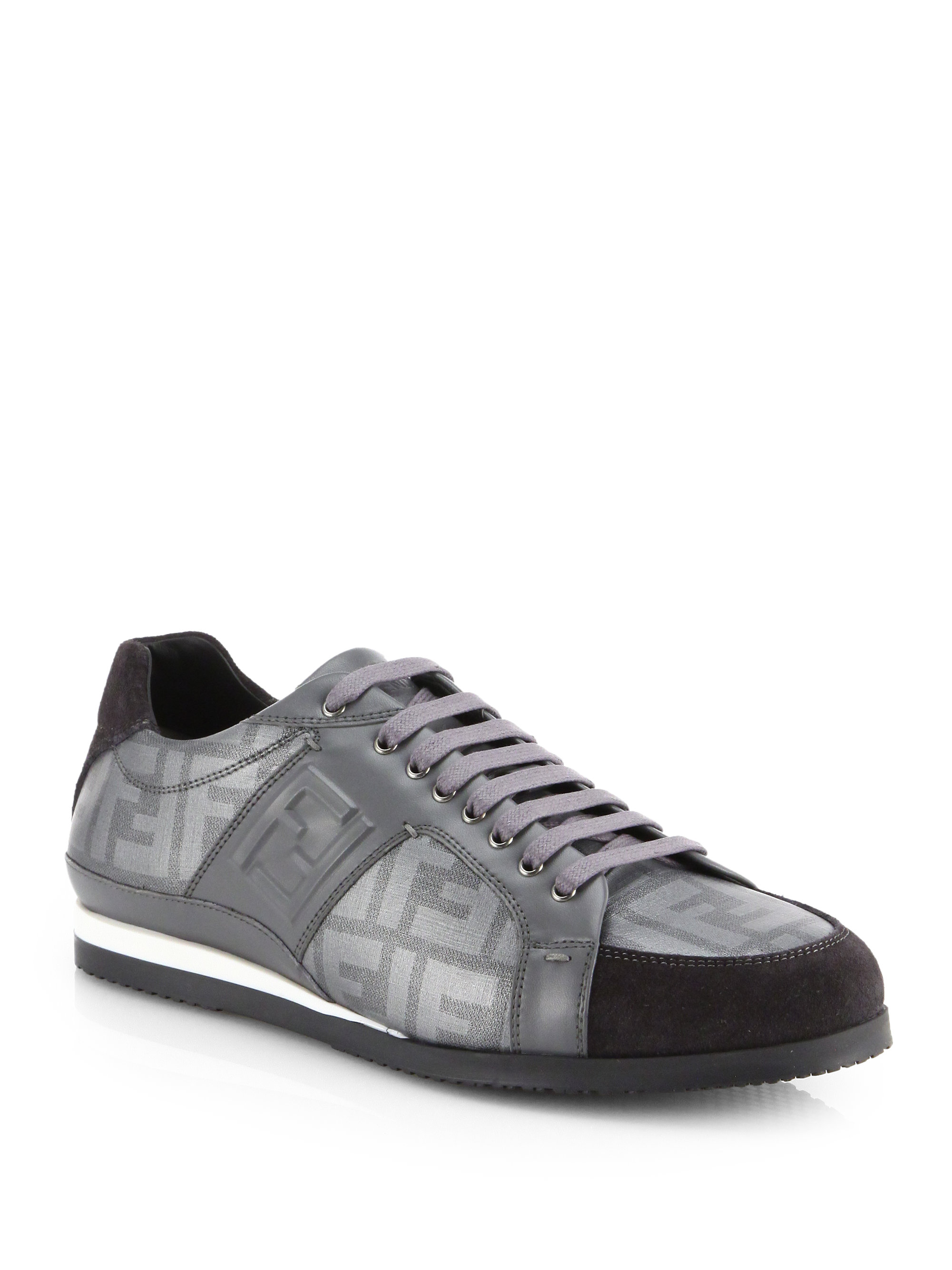 Lyst - Fendi Zucca Laceup Sneakers in Gray for Men