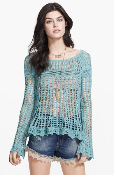 Free People Annabelle Crocheted Pullover in Green (Turquoise/ Mystic ...