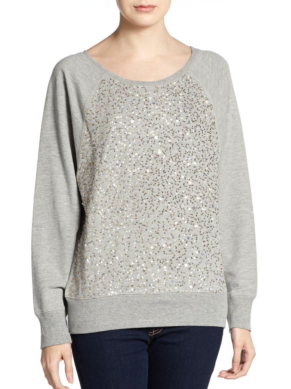 French Connection Ellen Sequin Sweatshirt in Gray (grey silver) | Lyst