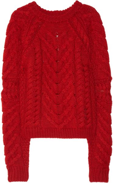 Isabel Marant Cable-Knit Wool Sweater in Red | Lyst