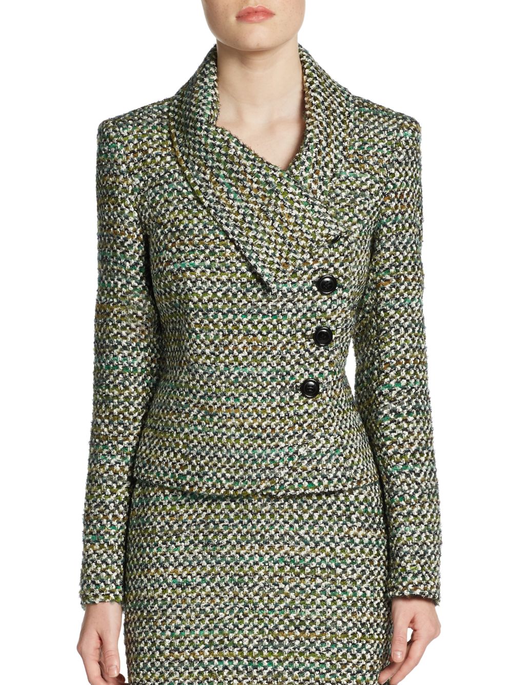 Lafayette 148 New York Asymmetrical Tweed Jacket in Green (emerald ...