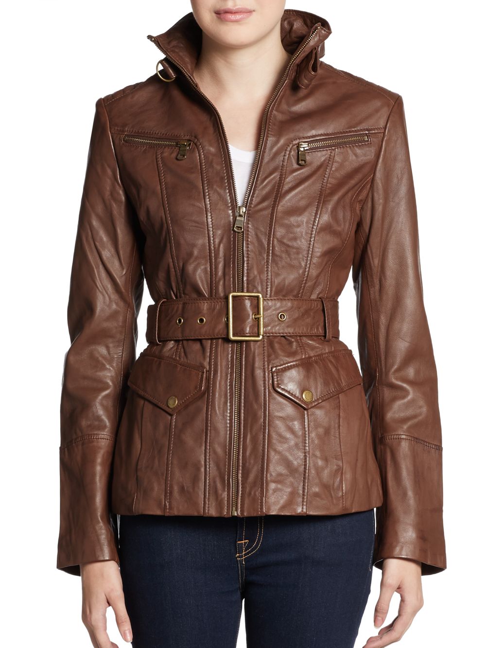 Marc New York By Andrew Marc Venice Belted Leather Jacket in Brown ...