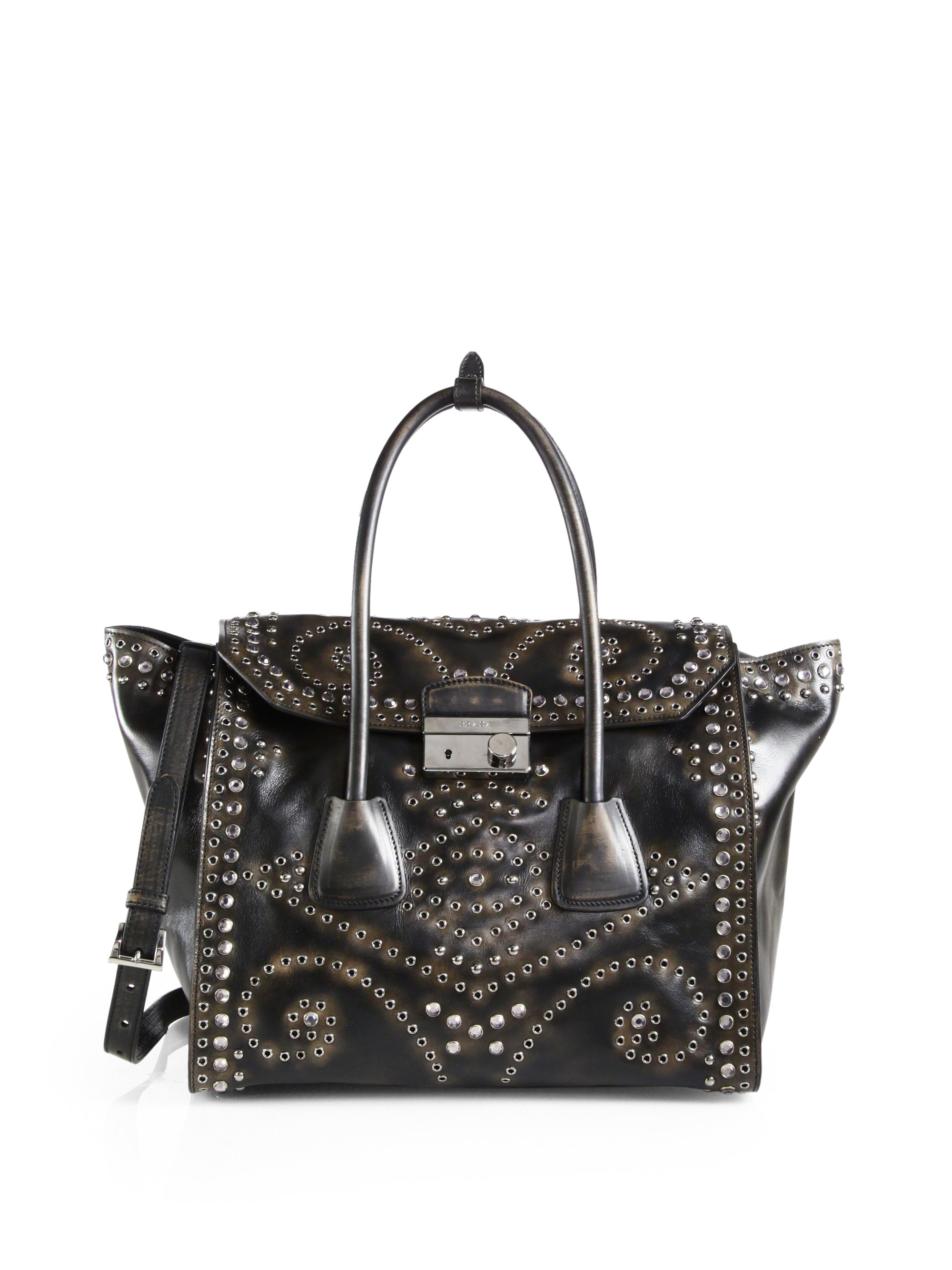 www prada hand bags com - Prada Vitello Vintage Embellished Tote in Black (NERO-BLACK) | Lyst