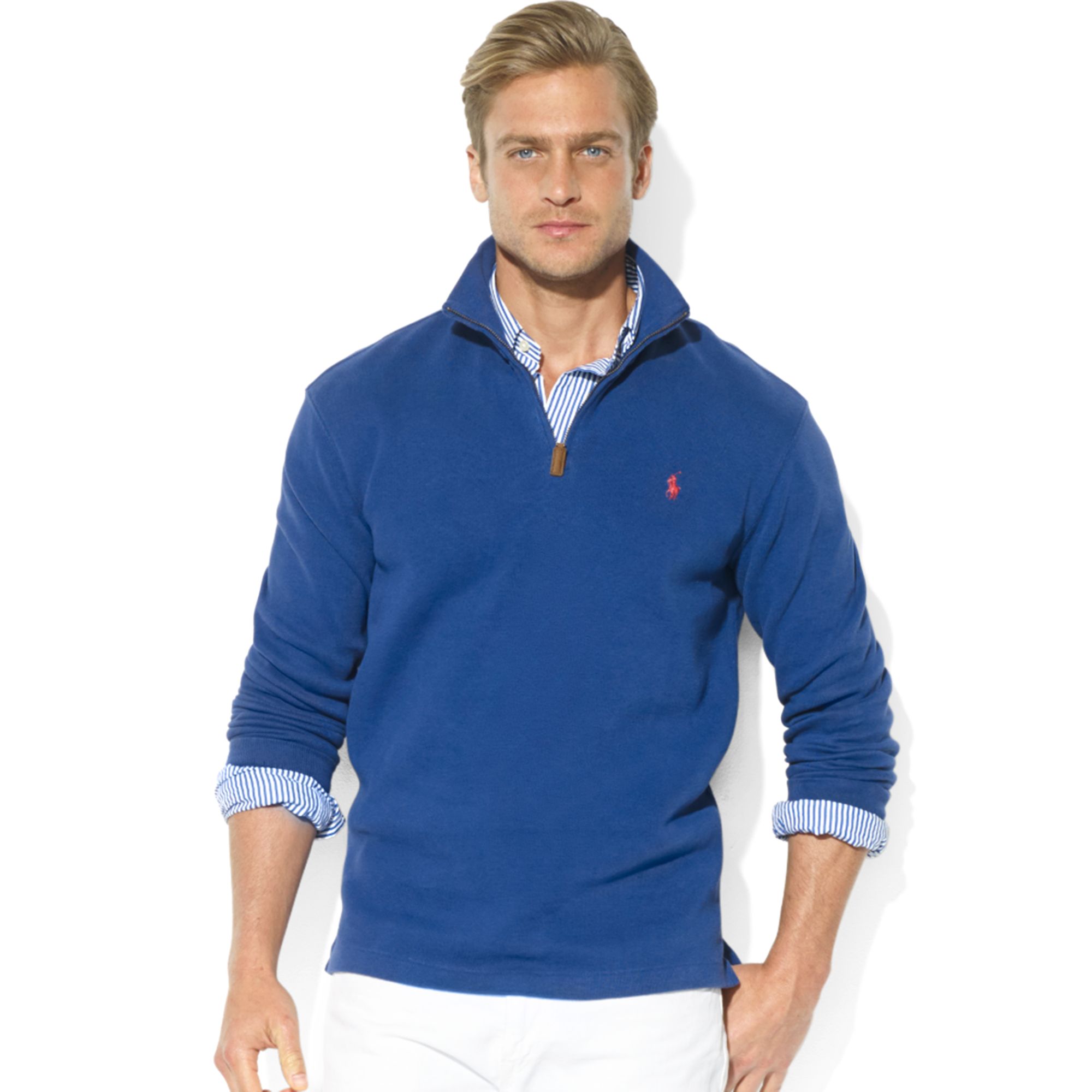 Ralph Lauren Polo French-Rib Half-Zip Mock Neck Pullover in Blue for ...