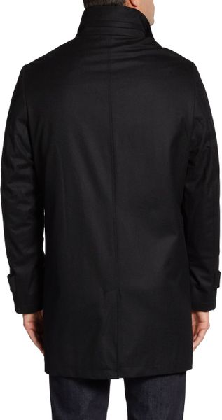 Saks Fifth Avenue Black Label Wool Zip-Front Topcoat in Black for Men ...