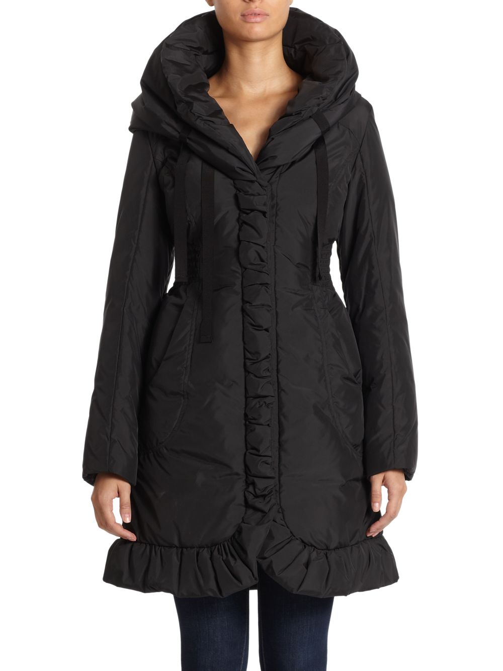 T Tahari Marianna Ruched Puffer Coat in Black | Lyst