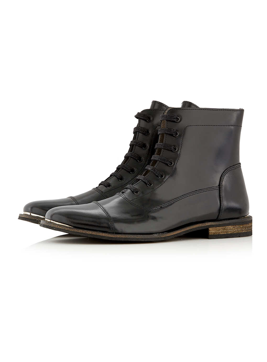 Topman Black Leather Lace Up Boots in Black for Men | Lyst