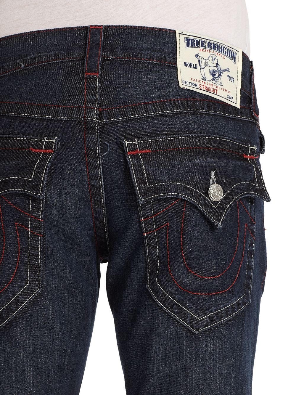 Lyst - True Religion Red Stitched Straightleg Jeans in Blue for Men