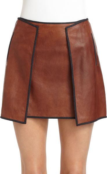 Veronica Beard Leather Mini Skirt in Brown (BRANDY) | Lyst
