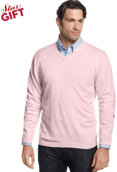 Weatherproof Solid Vneck Cashmereblend Sweater in Pink for Men (New ...