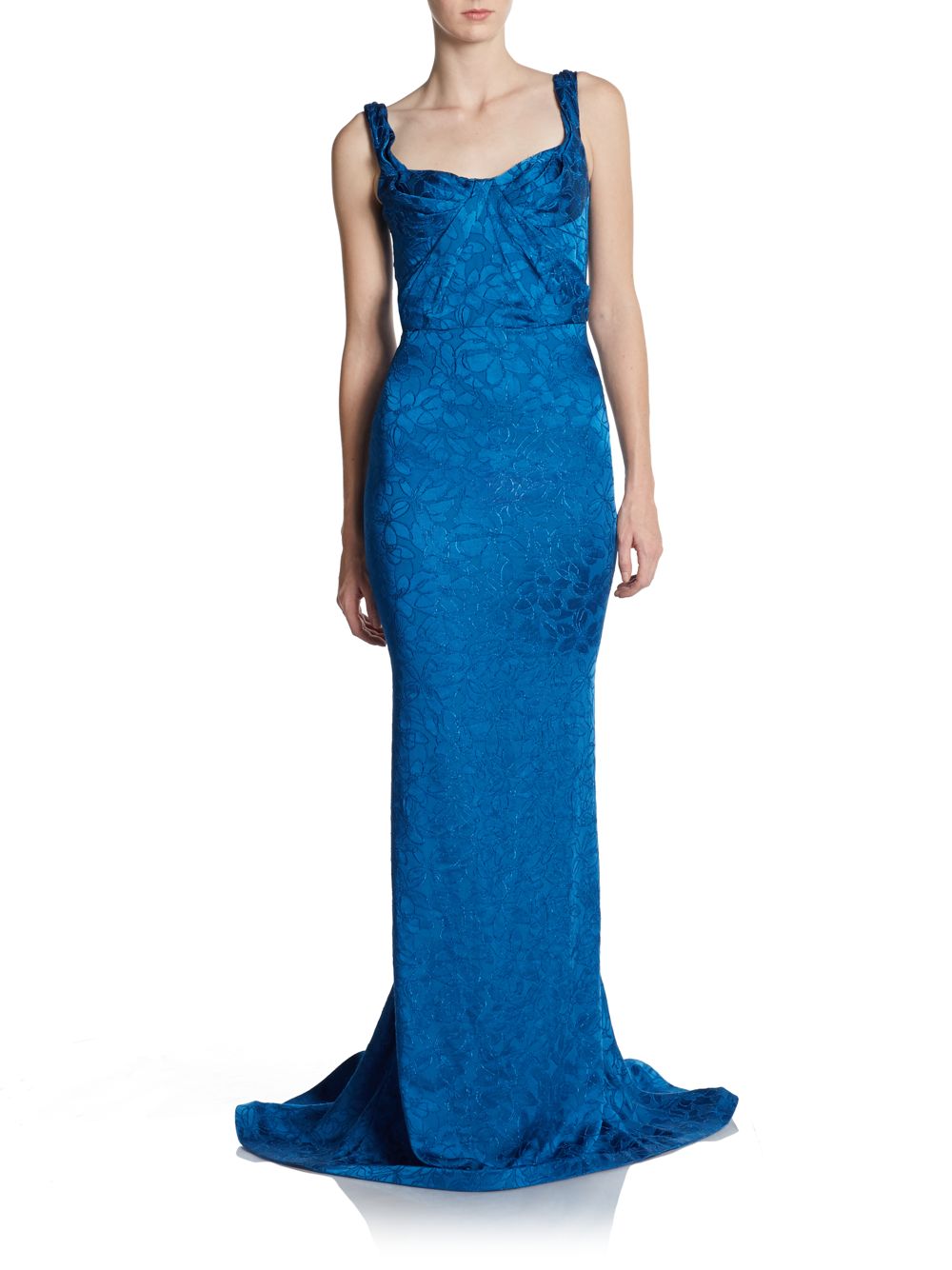 Zac Posen Sleeveless Pleated Bust Gown in Blue | Lyst