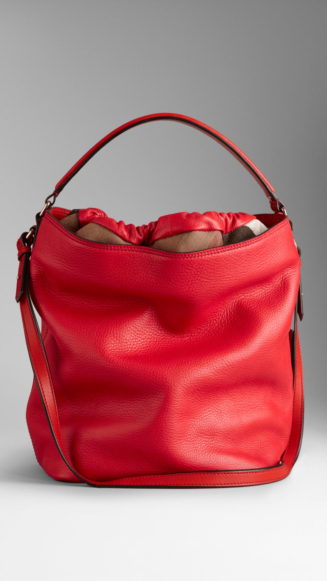 Lyst Burberry Medium Brit Check Leather Hobo Bag In Red Gallery