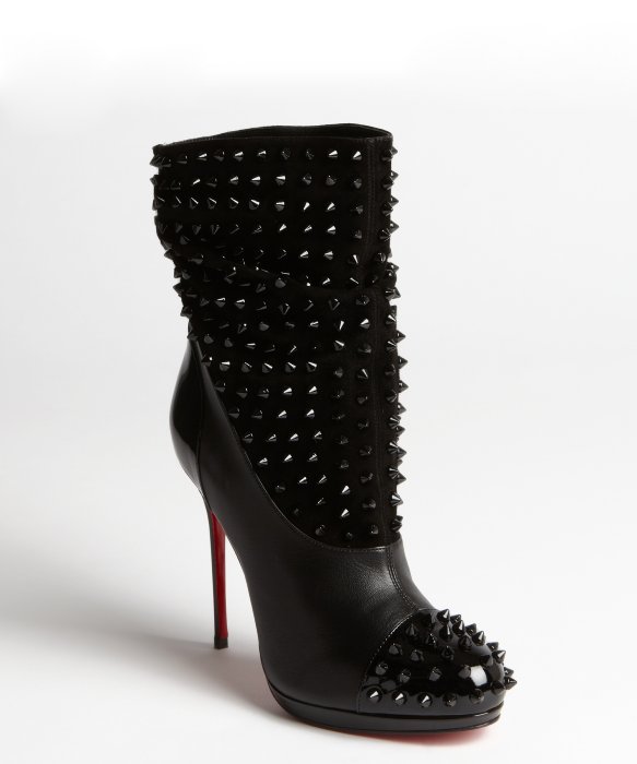 Christian louboutin Black Suede and Leather Spike Detail Cap Toe ...  