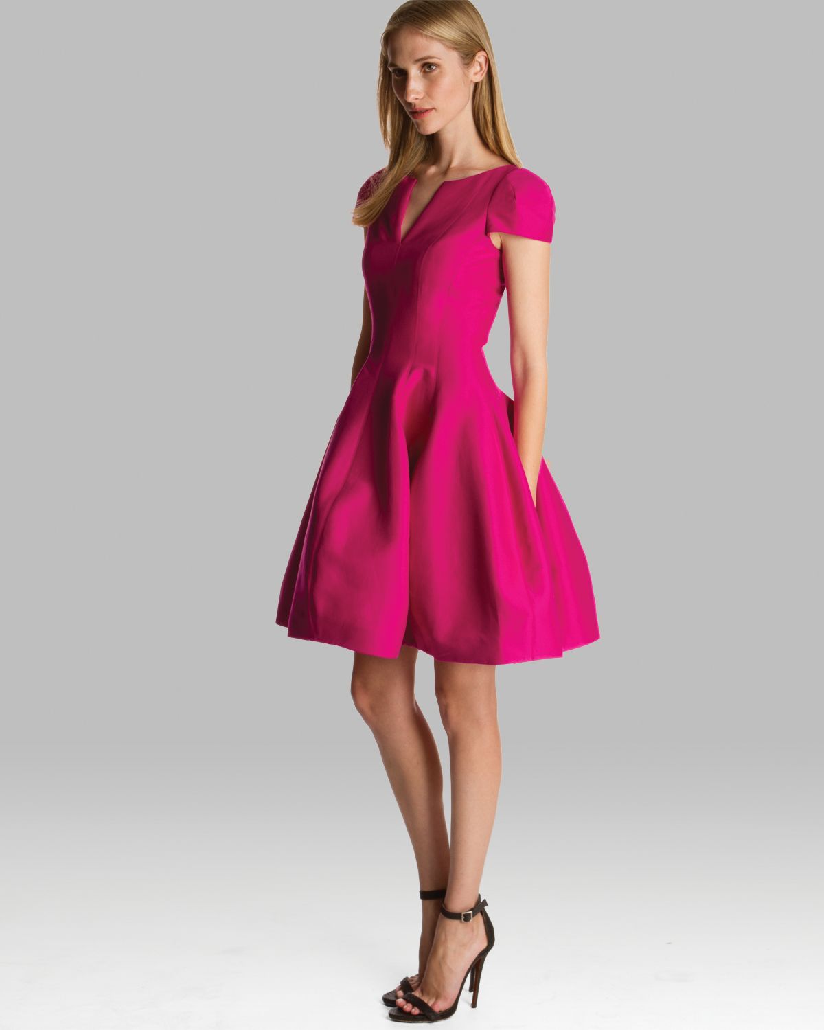 Lyst Halston Dress Short Sleeve Notched Neckline Tulip Skirt in Purple