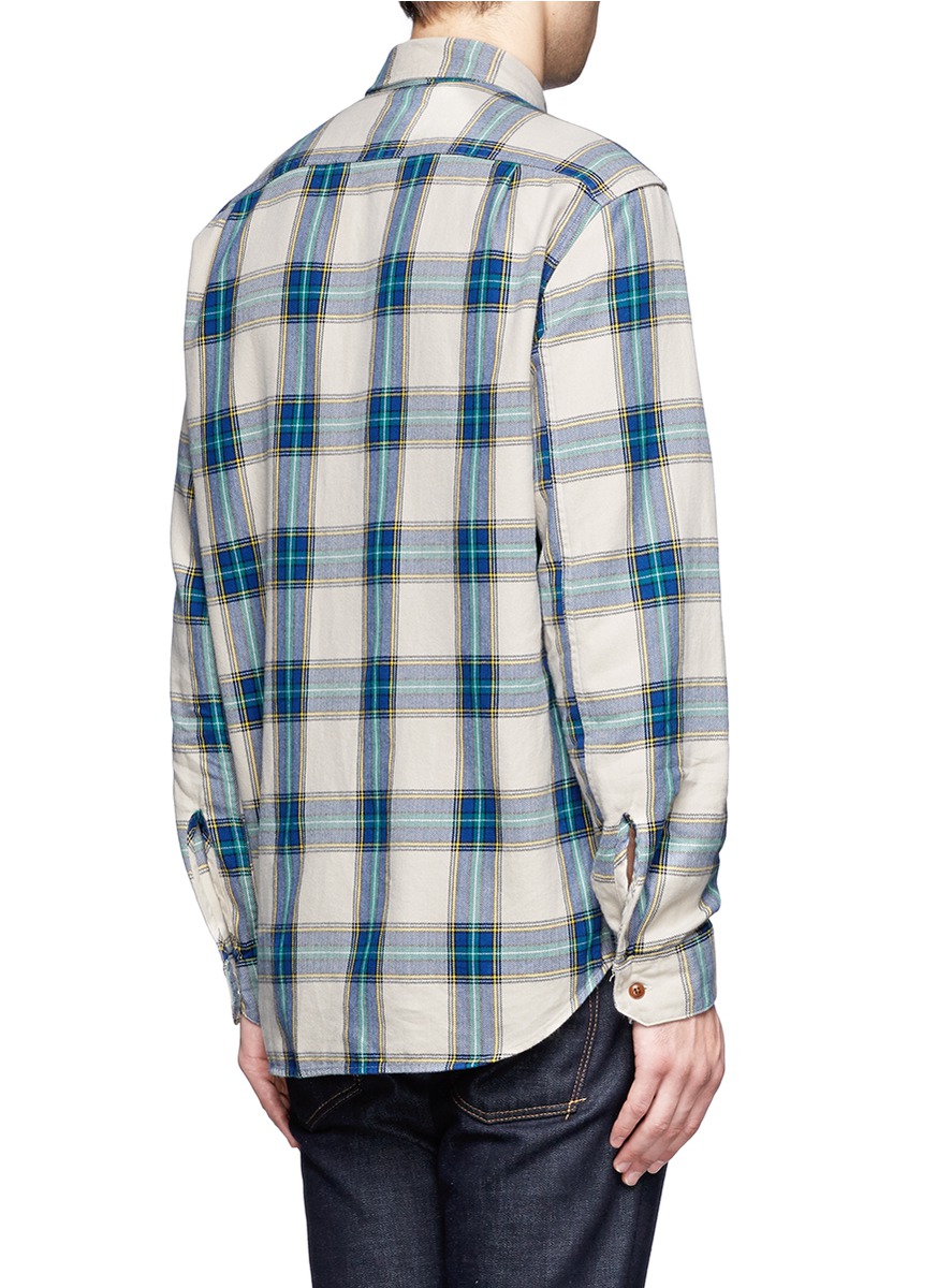 Lyst - J.Crew Flannel Shirt In Faded Chino Herringbone Plaid in Natural ...