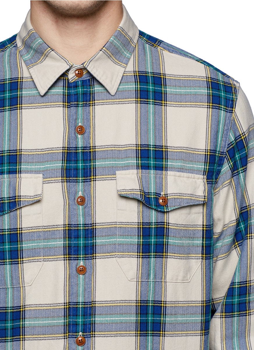 Lyst - J.Crew Flannel Shirt In Faded Chino Herringbone Plaid in Natural ...