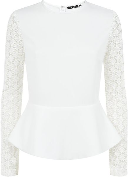 Raoul Lace Sleeve Peplum Top in White | Lyst