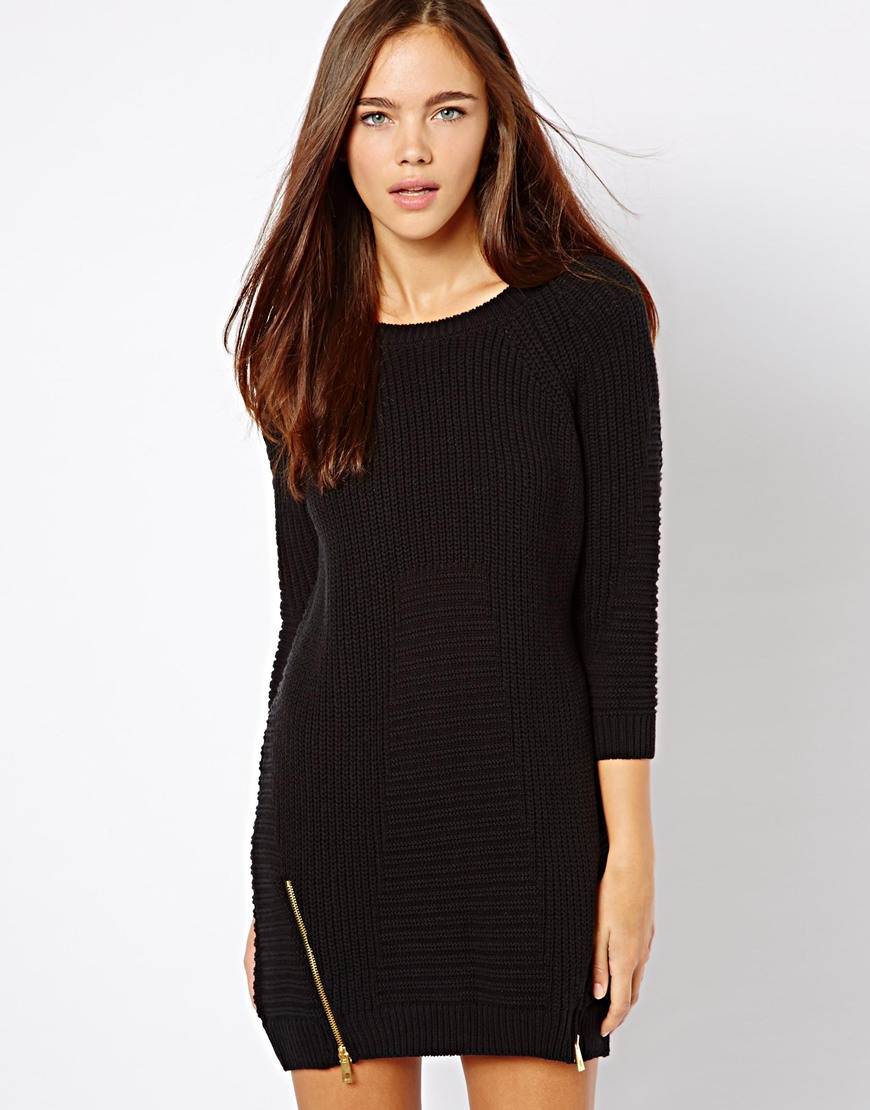 Asos Sweater Dress with Side Zip Detail in Black