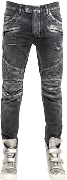 Balmain 18cm Washed and Waxed Cotton Denim Jeans in Black for Men ...