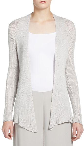 Eileen Fisher Sequin Open Front Cardigan in Gray (silver) | Lyst