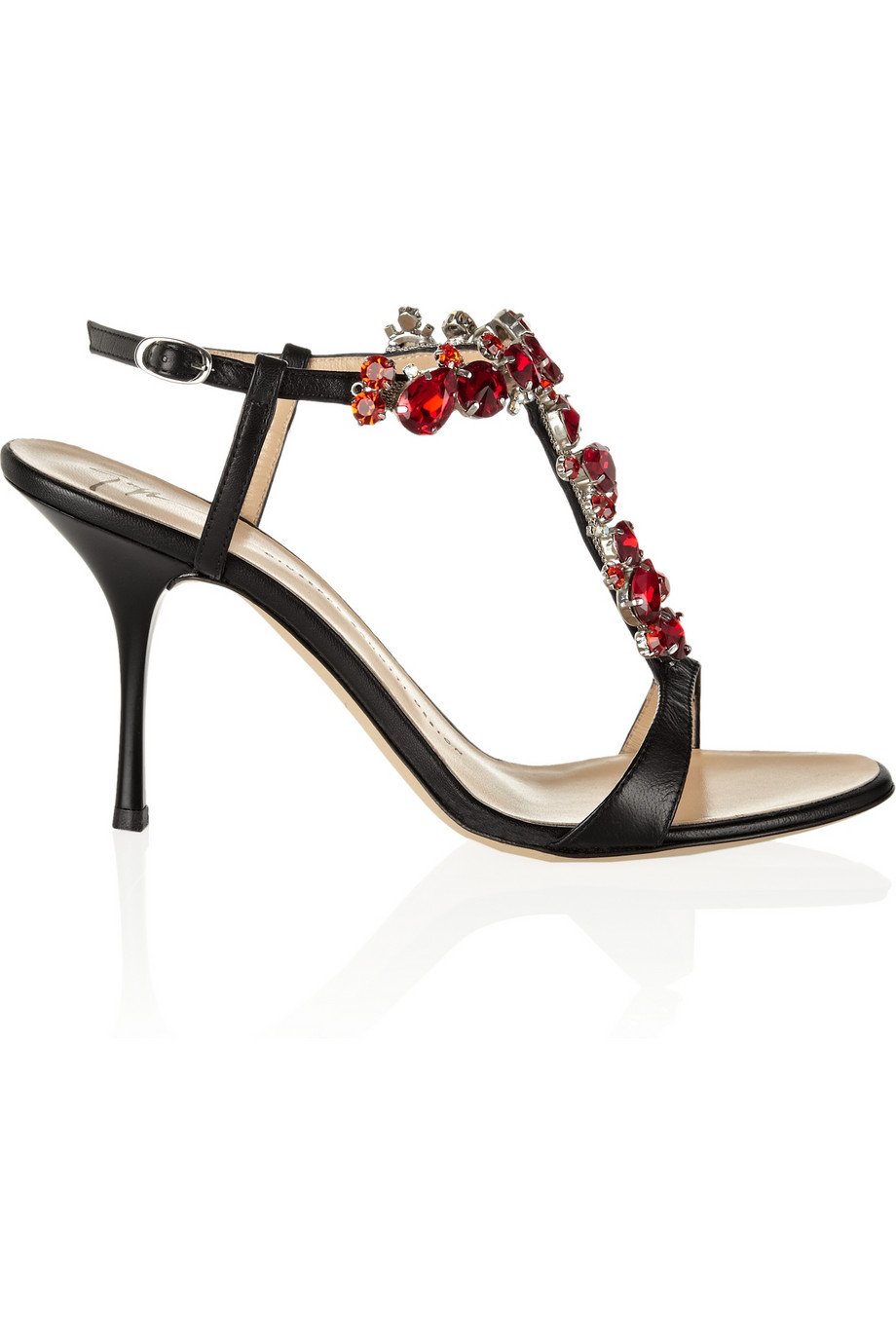 Giuseppe zanotti Crystal-Embellished Leather Sandals in Black | Lyst