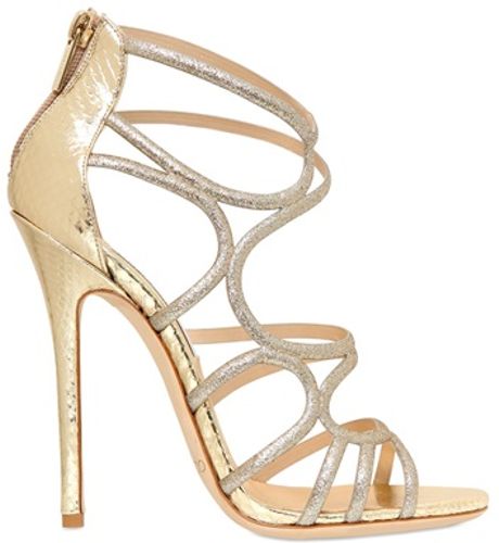 Jimmy Choo 120mm Sling Glitter Ayers Cage Sandals in Gold (LIGHT GOLD ...