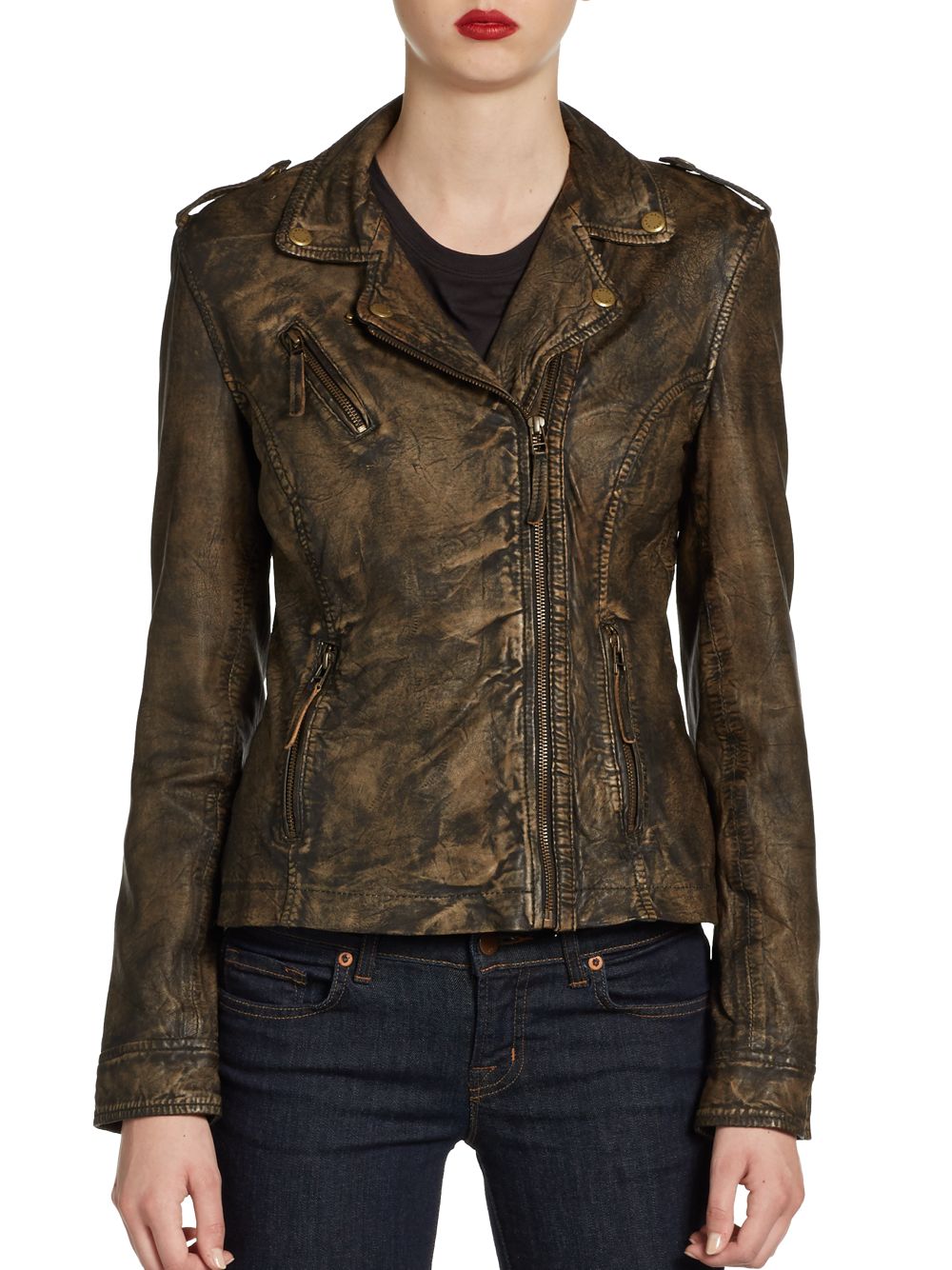 Lyst Marc New York Distressed Leather Moto Jacket In Brown Gallery