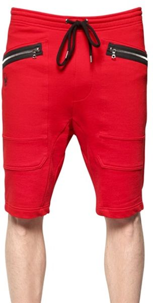 Markus Lupfer Cotton Fleece Zipped Jogger Shorts in Red for Men | Lyst