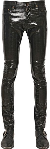 Saint Laurent 155cm Skinny Faux Patent Leather Jeans in Black for Men ...