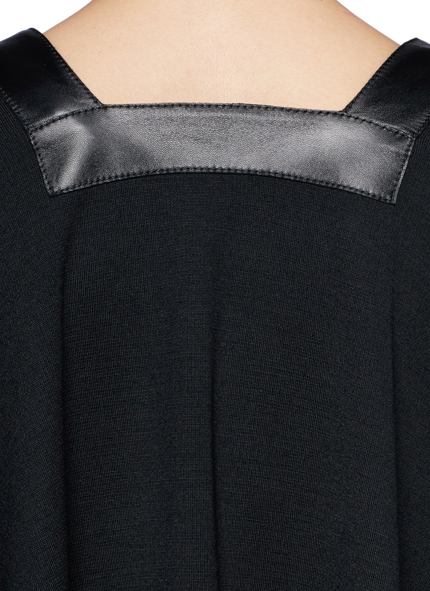 Lyst - St. John Leather Trim Milano Knit Poncho in Black