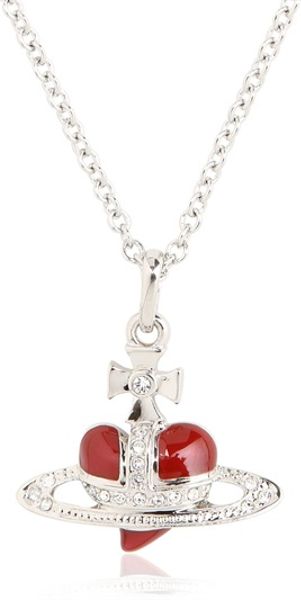 Vivienne Westwood Diamante Heart Enameled Pendant Necklace in Silver ...