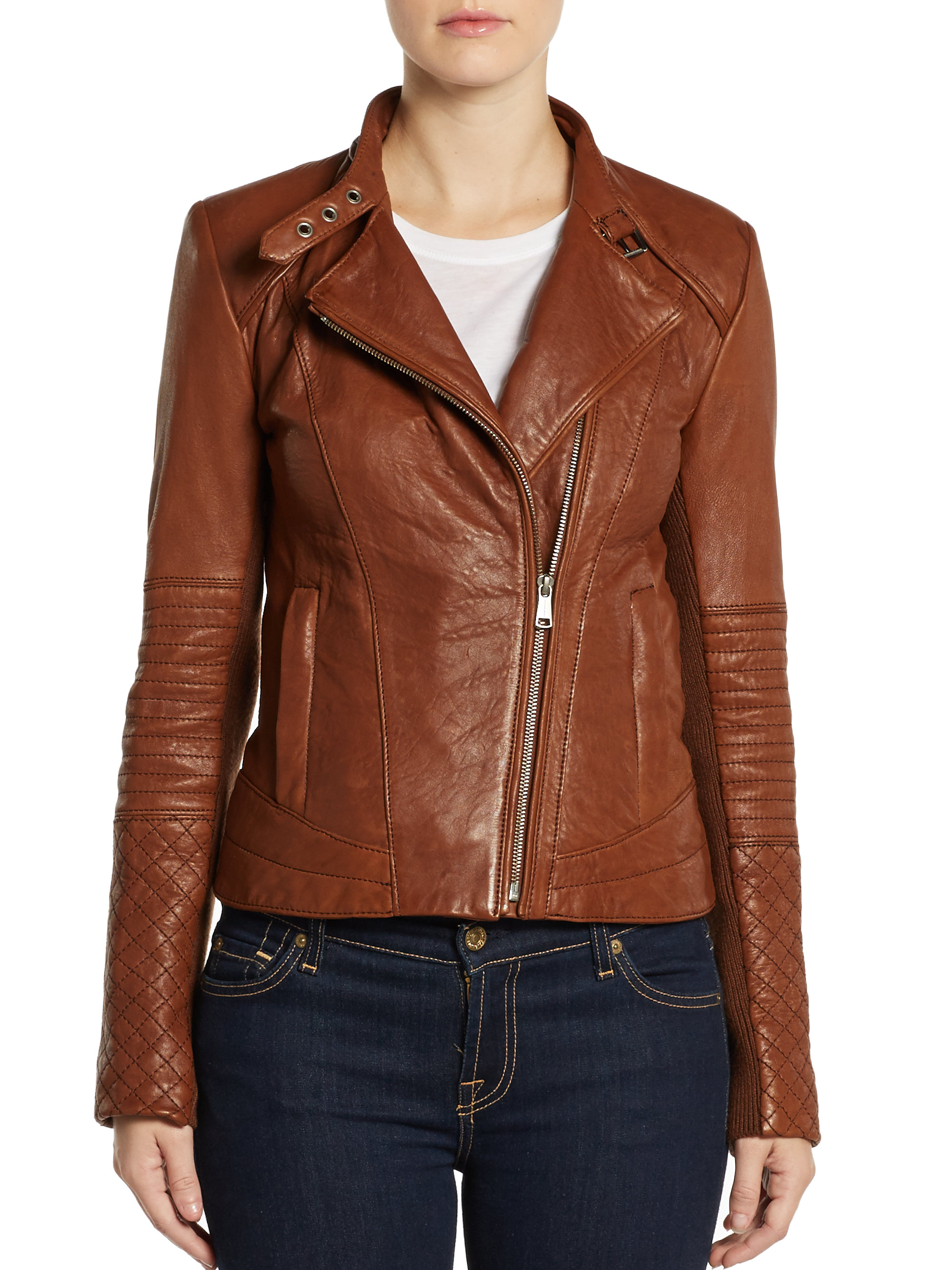 Andrew marc Shay Hooded Leather Jacket in Brown | Lyst