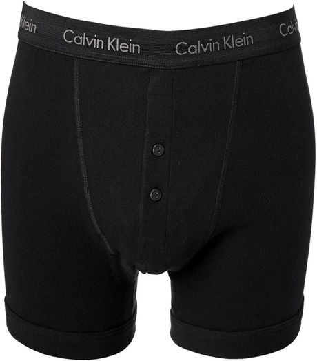 Calvin Klein Button Fly Boxer Trunks in Black for Men | Lyst