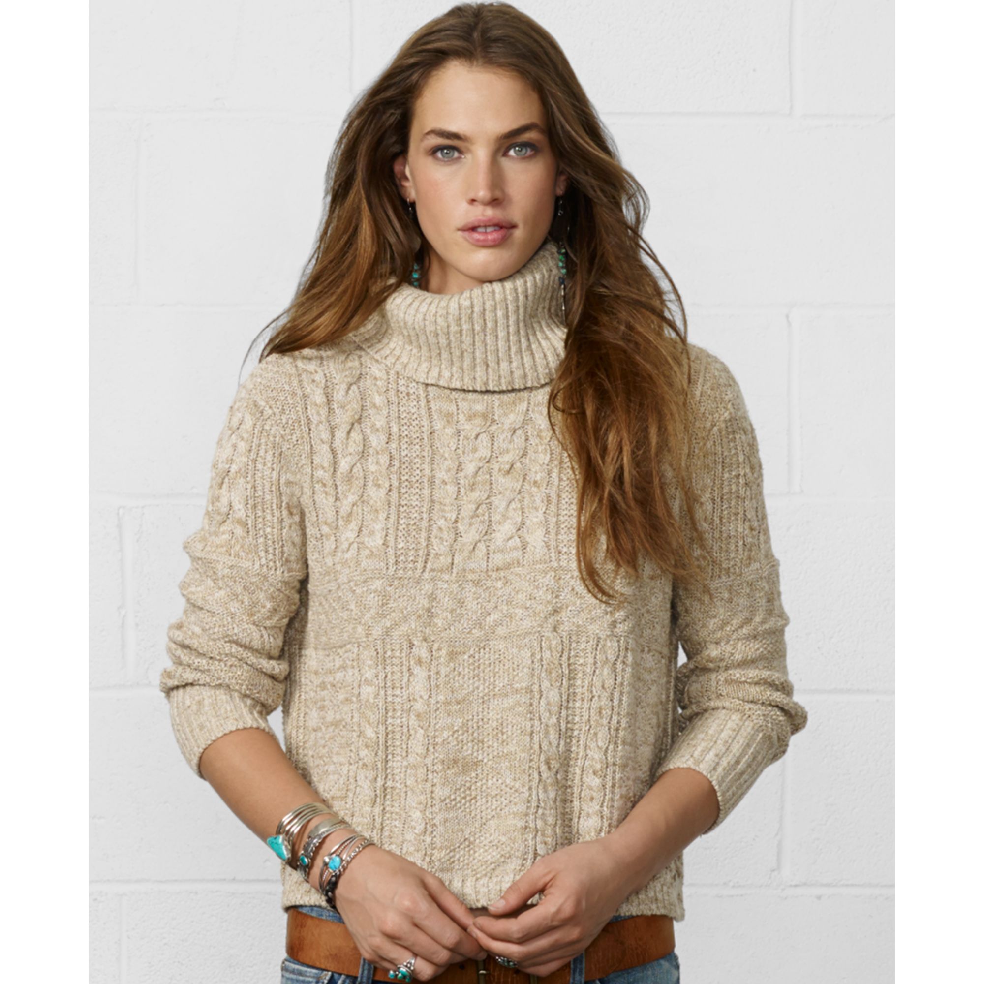 Denim & supply ralph lauren Cropped Cableknit Turtleneck Sweater ...