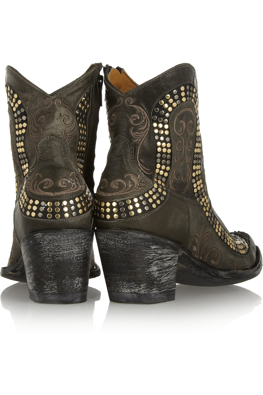 Mexicana Snake Studded Distressed Leather Ankle Boots in Gray | Lyst