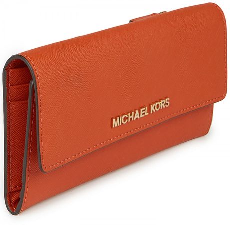 Michael Kors Saffiano Leather Wallet in Orange | Lyst