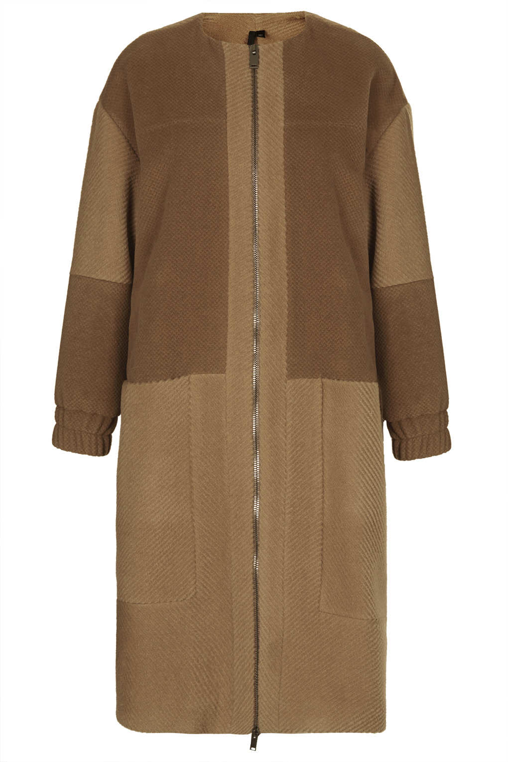 Lyst - Topshop Wool Longline Textured Coat in Brown