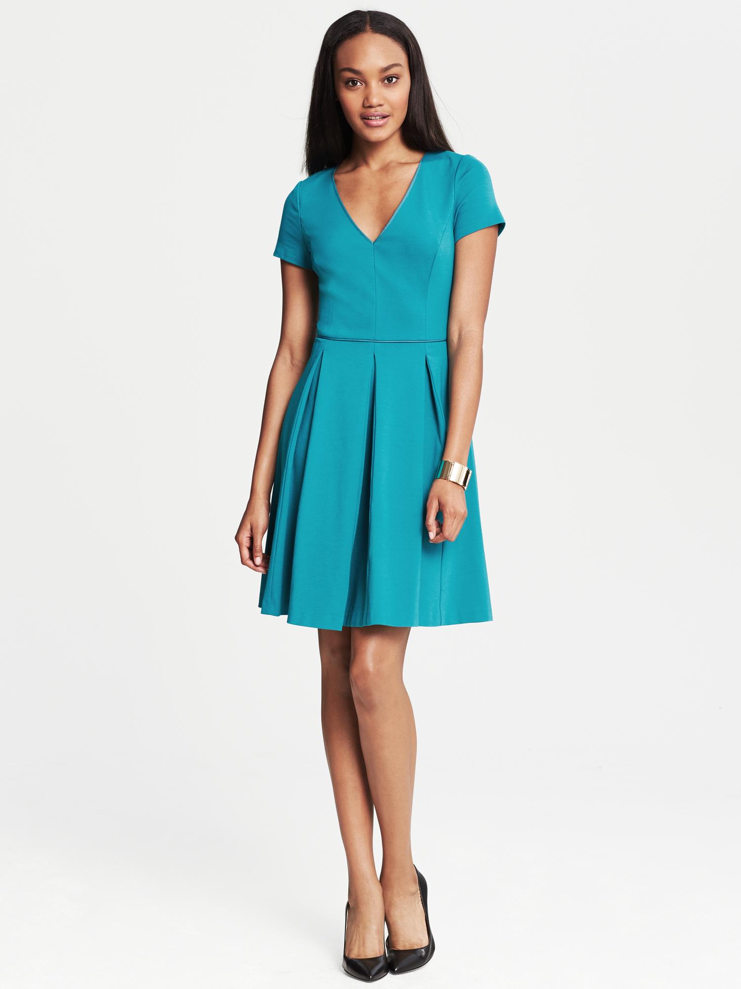 Banana Republic Ponte Pleated Fit and Flare Dress Winter Sea in Blue ...