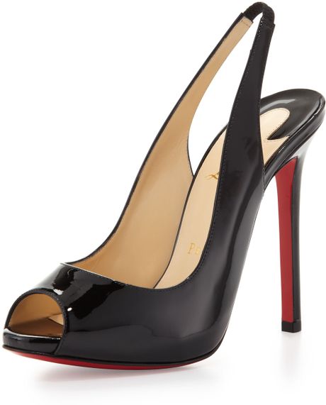 Christian Louboutin Flo Patent Red Sole Slingback Black in Black | Lyst