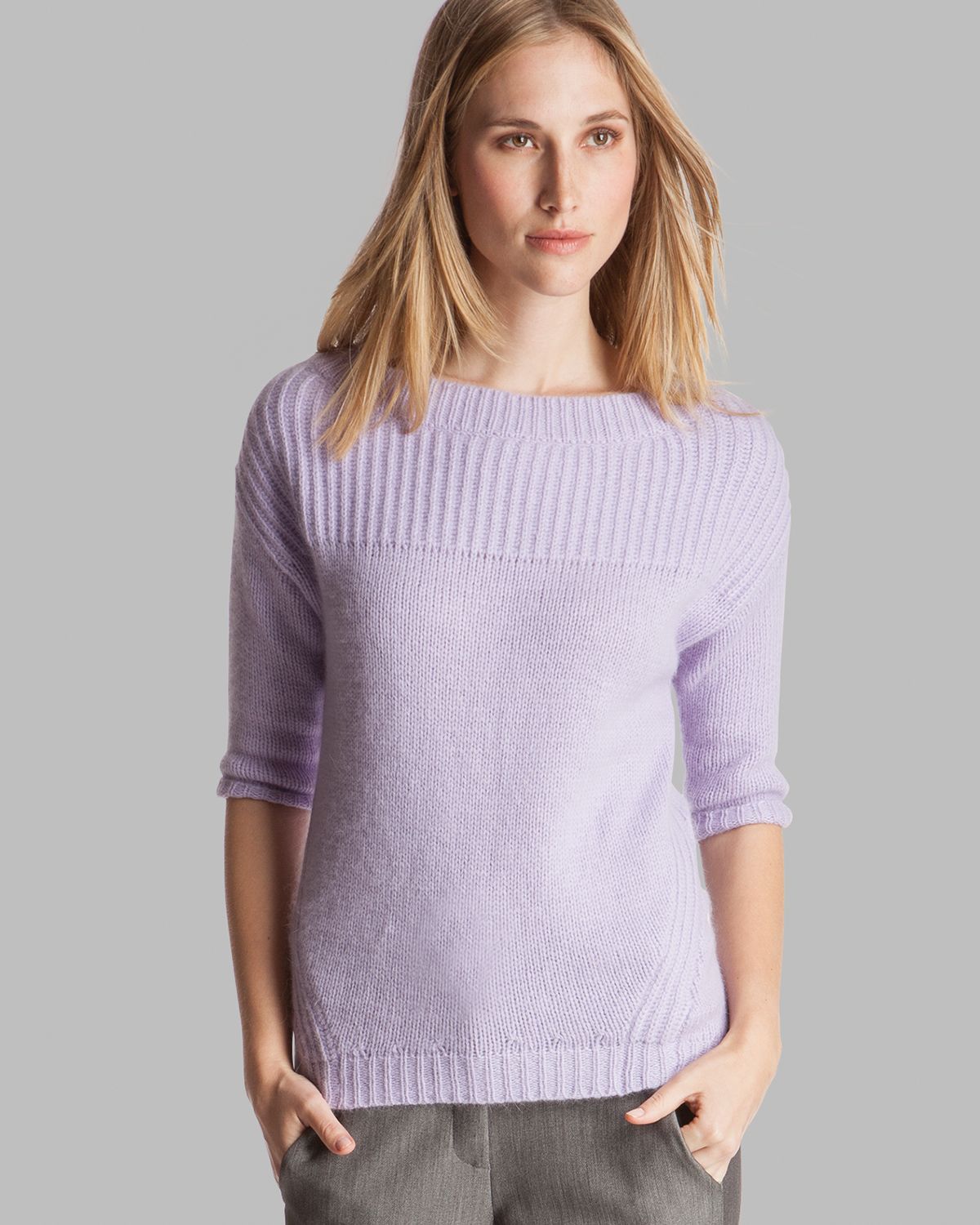 Halston Heritage Sweater Boat Neck Elbow Sleeve in Purple (Frosted ...