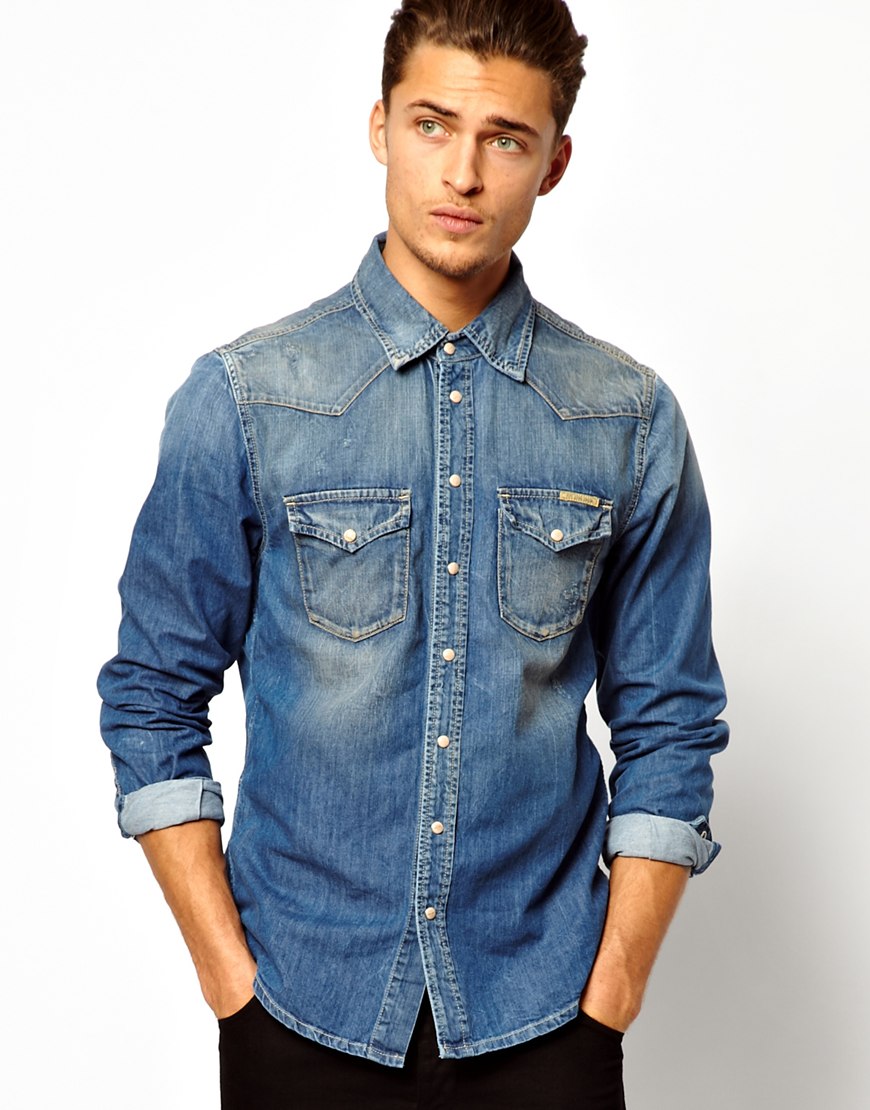 Pepe jeans Pepe Denim Shirt Carson Mid Wash in Blue for Men (Midwash ...