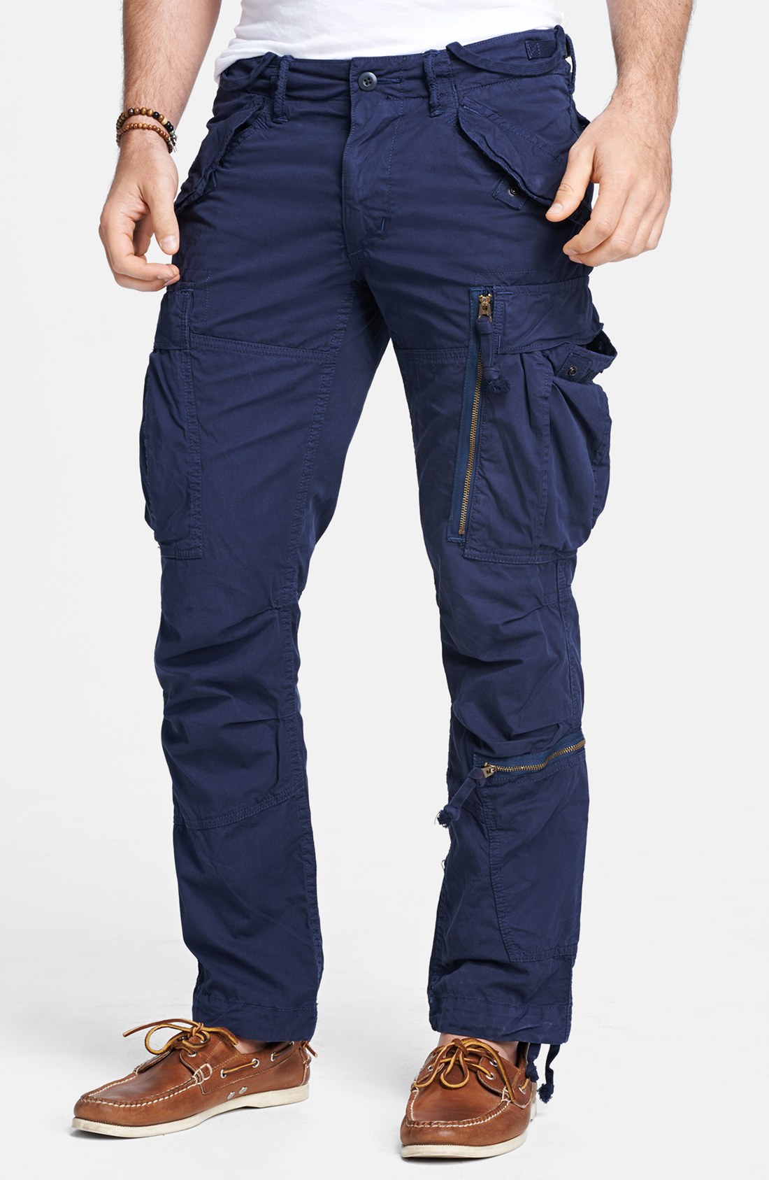 slim fit navy blue cargo pants