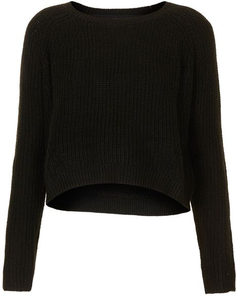 Topshop Ribbed Crop Sweater in Black | Lyst