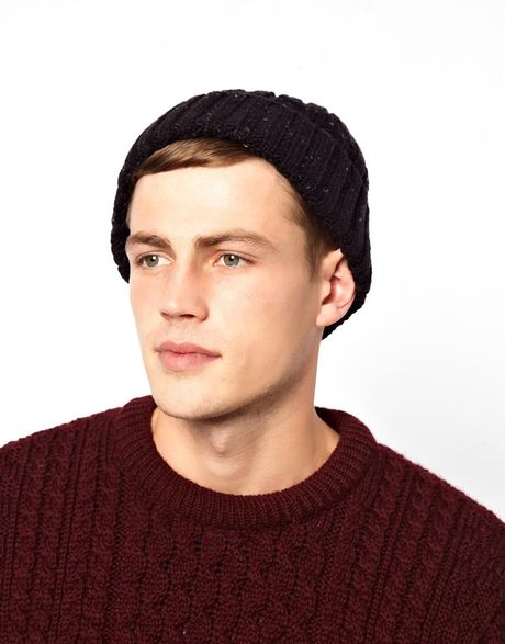Asos Cable Fisherman Beanie Hat in Nep Yarn in Black for Men | Lyst